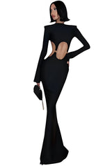Long-Sleeved Long Hollow Slim Dress