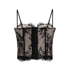 Padded Contrast Eyelash Lace Hem Button Cami Top