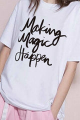Cityhottie Letter Print Short Sleeve Tops
