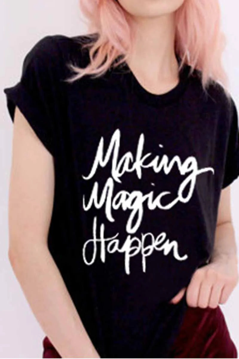 Cityhottie Letter Print Short Sleeve Tops