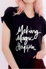 Cityhottie Letter Print Short Sleeve Tops