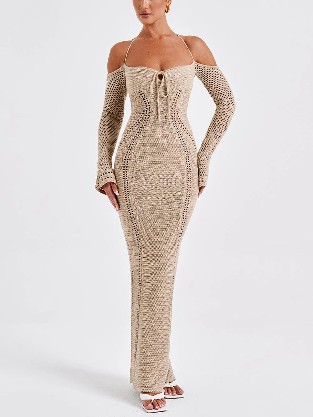 Sexy Backless Suspender Slim Graceful Hollow Long Sleeve Dress