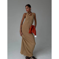 Suspender Sleeveless Ripped Long Dress