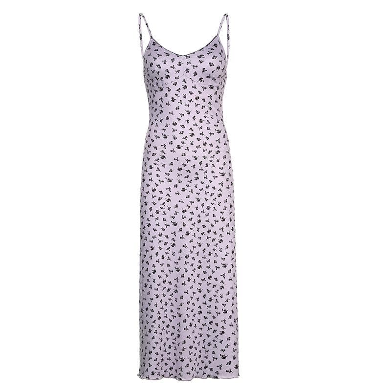 Flowers Print Low Cut Ruffle Backless Cami Dress - Final Sale