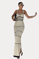 Knitted Contrast Bohemian Sling Dress