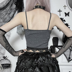 Lace Hem Backless Contrast Abstract Cami Crop Top