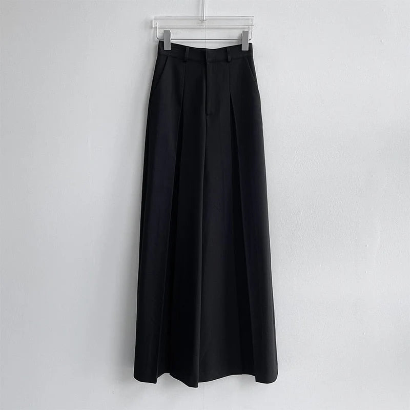 Korean Chic Summer Simple High Waist Pleated Women Wide Leg Pant Solid Color Casual Spring Straight Loose Trouser 2024 New