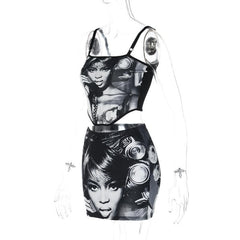 Contrast Abstract Print Square Neck Cami Mini Skirt Set