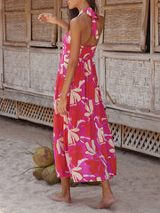 Halterneck Print Berry Charming Lotus Midi Dress