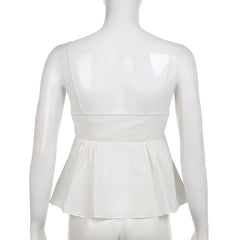 Backless Ruched Zip-Up Button Lace Hem Solid Cami Top