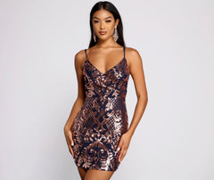 Stella Formal Sequin Charming Scroll Print Mini Dress