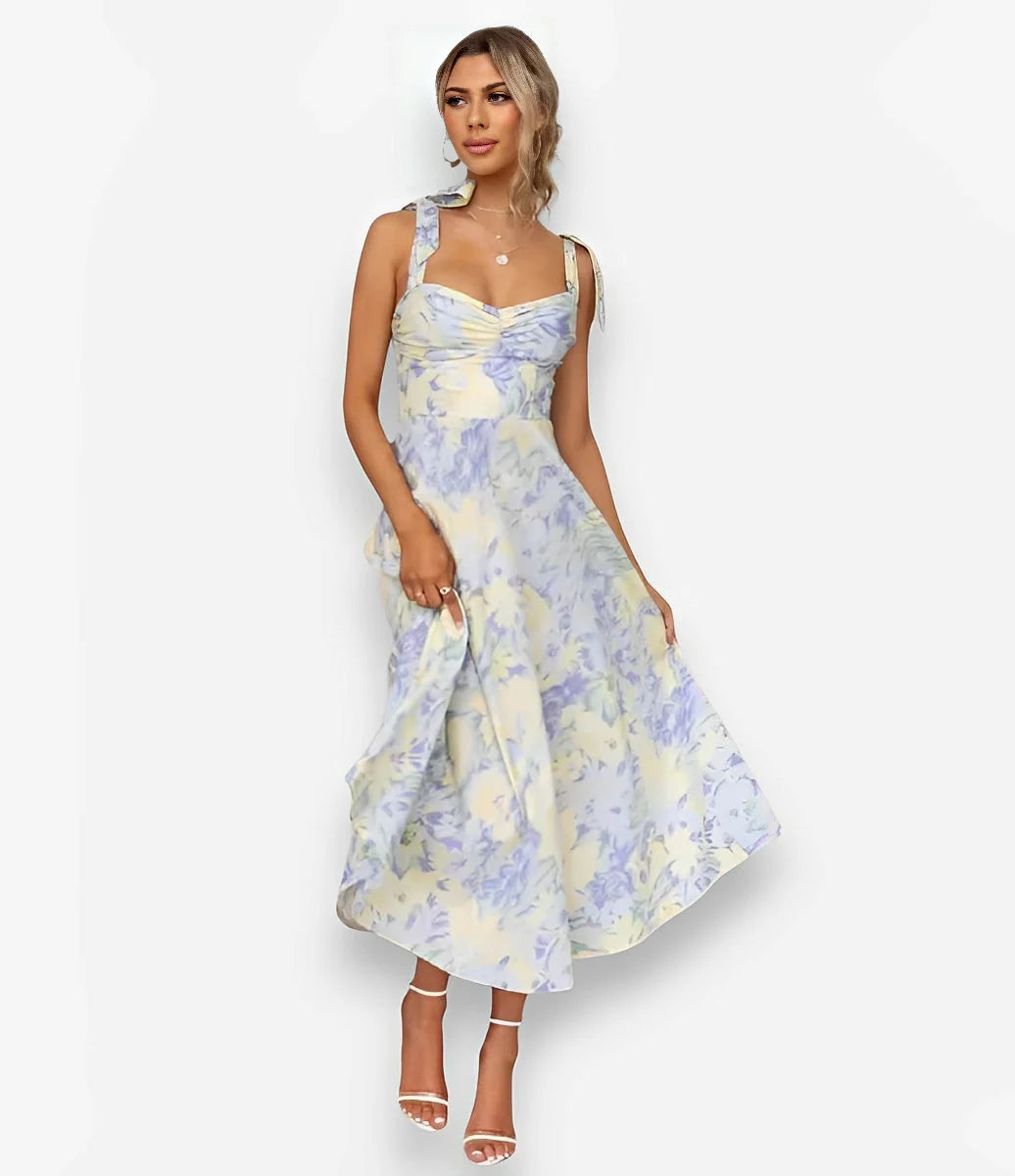 Slim Fit Waist V-Neck Mid-Length Dress