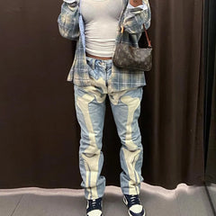 Women Skeleton Printed Jeans Trousers Casual Halloween Pattern Mid-Waist Button Pencil Pants Autumn Y2K Gothic Fashion Bottoms