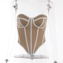 Mesh Contrast Sweetheart Neck Backless Corset Tube Top