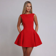 Elegant Simple Tight Waist Backless Dress