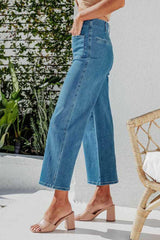 Single-Breasted High Waist Cropped Jeans