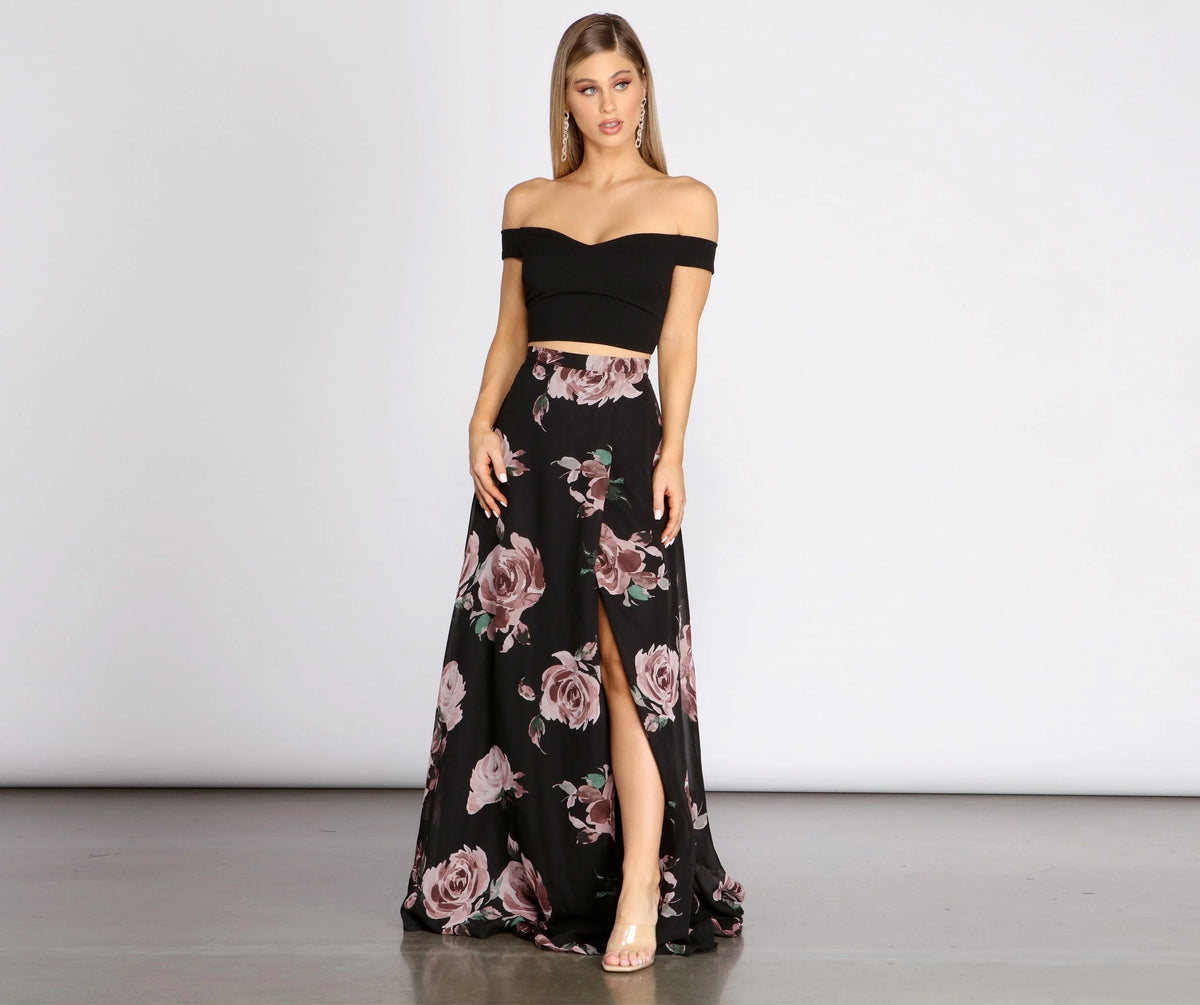 Flora Floral Stylish Two Piece Dress