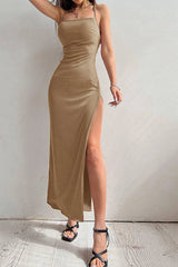 Solid Tie-Back Ribbed Slit Cami Dress