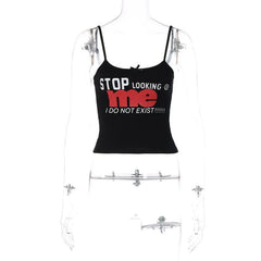 Letter Print U Neck Contrast Backless Cami Crop Top - Final Sale