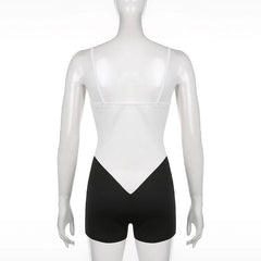 Hollow Out O Ring Contrast Backless Cami Romper - Final Sale