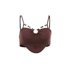 Hollow Out Solid O Ring Ruched Backless Cami Crop Top