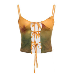 Contrast Print Self Tie Low Cut Backless Cami Crop Top