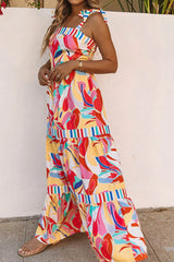Printed Patchwork Tie-Straps Tiered Dress