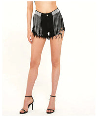 Black High Waist Drill Chain Denim Shorts