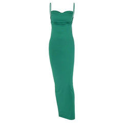 Ruched Solid Backless Cowl Neck Cami Maxi Dress