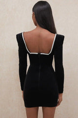 Deep V-Wrapped Hip Black Gold Velvet Open Back Dress