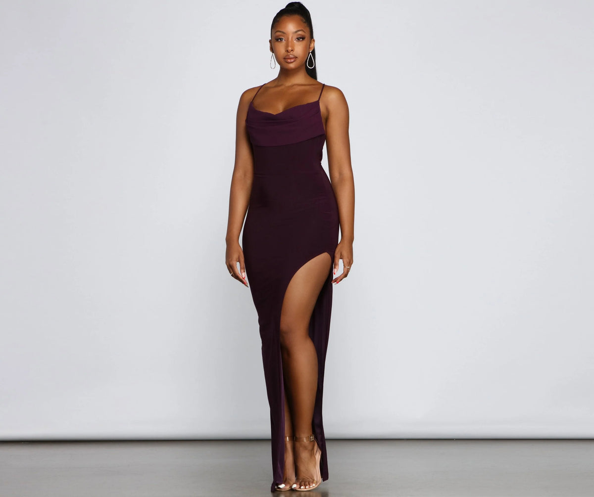 Inez Formal High Charming Slit Ruched Dress