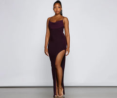 Inez Formal High Charming Slit Ruched Dress