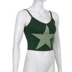 Ribbed Star Pattern Contrast V Neck Cami Top