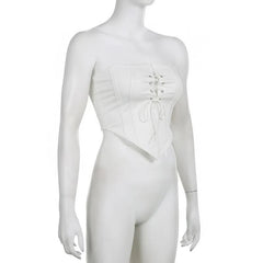 Solid Lace Up Self Tie Backless Tube Top