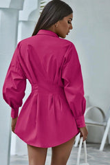 Pleated Rose Red Shirt Dress