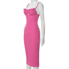 Sleeveless Solid Ruched Ribbed Backless Cami Dress