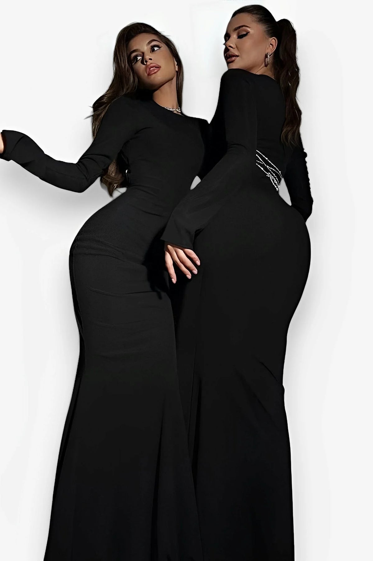 Round Neck Long Sleeve Long Dress