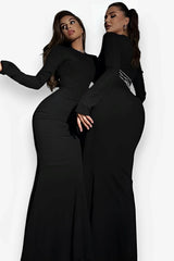 Round Neck Long Sleeve Long Dress