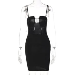 Solid Mesh Patchwork Backless Cami Mini Dress