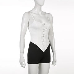 Hollow Out O Ring Contrast Backless Cami Romper - Final Sale