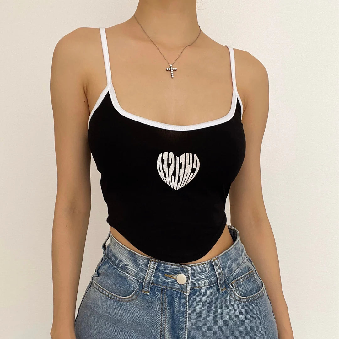 Low Cut Print Contrast Cami Crop Top