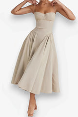 Slim Backless Pleated Mid-Length Dress