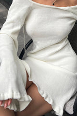 Flares Sleeve Tie-Back Ruffle Hem Knit Dress