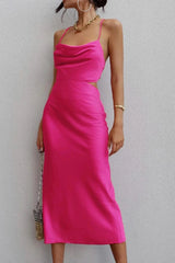 Rose Satin Tie-Back Criss-Cross Cami Dress