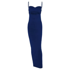 Ruched Solid Backless Cowl Neck Cami Maxi Dress