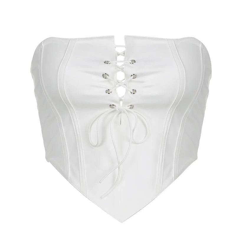 Solid Lace Up Self Tie Backless Tube Top