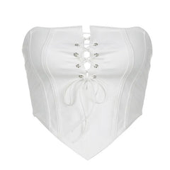 Solid Lace Up Self Tie Backless Tube Top