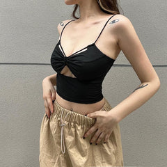 Ruched Hollow Out Solid Bowknot Backless Cami Top