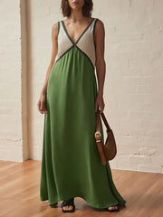 Splicing Chic V-Neck Charming Contrasting Color Dress