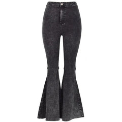 High Quality Women Retro High Waist Jeans Spring Autumn Stretch Wash Thin Wide Leg Pants Flared Denim Trousers Female J034